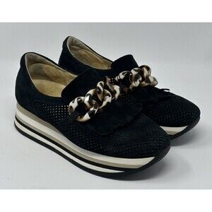 Softwaves Cadie Platform Sneakers Womens EU 37.5 US 7 Loafer Black Suede Slip On
